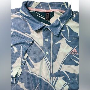 ADIDAS MEN'S PALM LEAVES PRINT PERFORMANCE MESH GOLF POLO SHIRT SIZE XXL GREEN